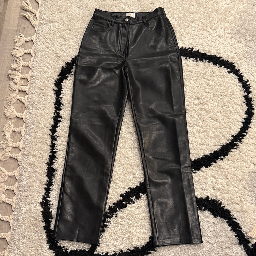 Aritzia Black Faux Leather High-Rise Pants